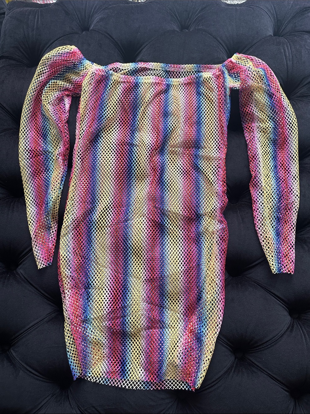 Girls Rainbow Mesh One-Piece Dress - Multicolor
